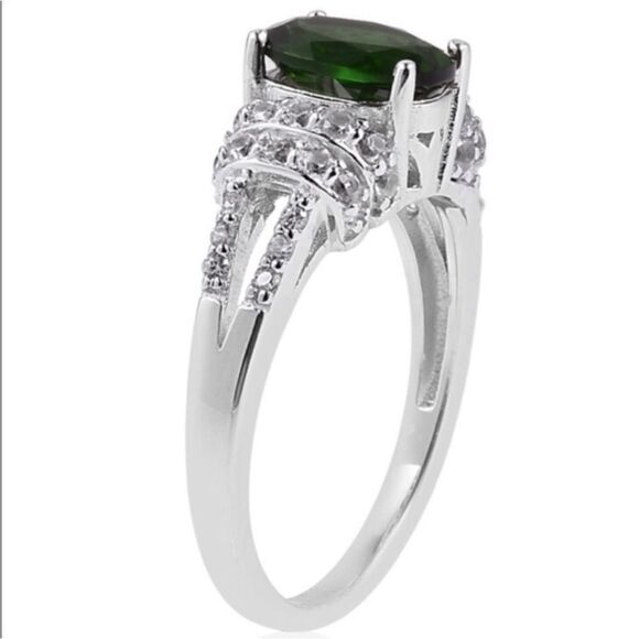 Platinum Chrome Diopside White Zircon Rhodium Halo Ring NEW - Picture 3 of 4